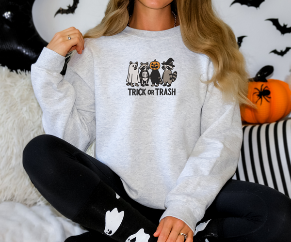 Trick or Trash Raccoon Halloween Embroidered Sweatshirt